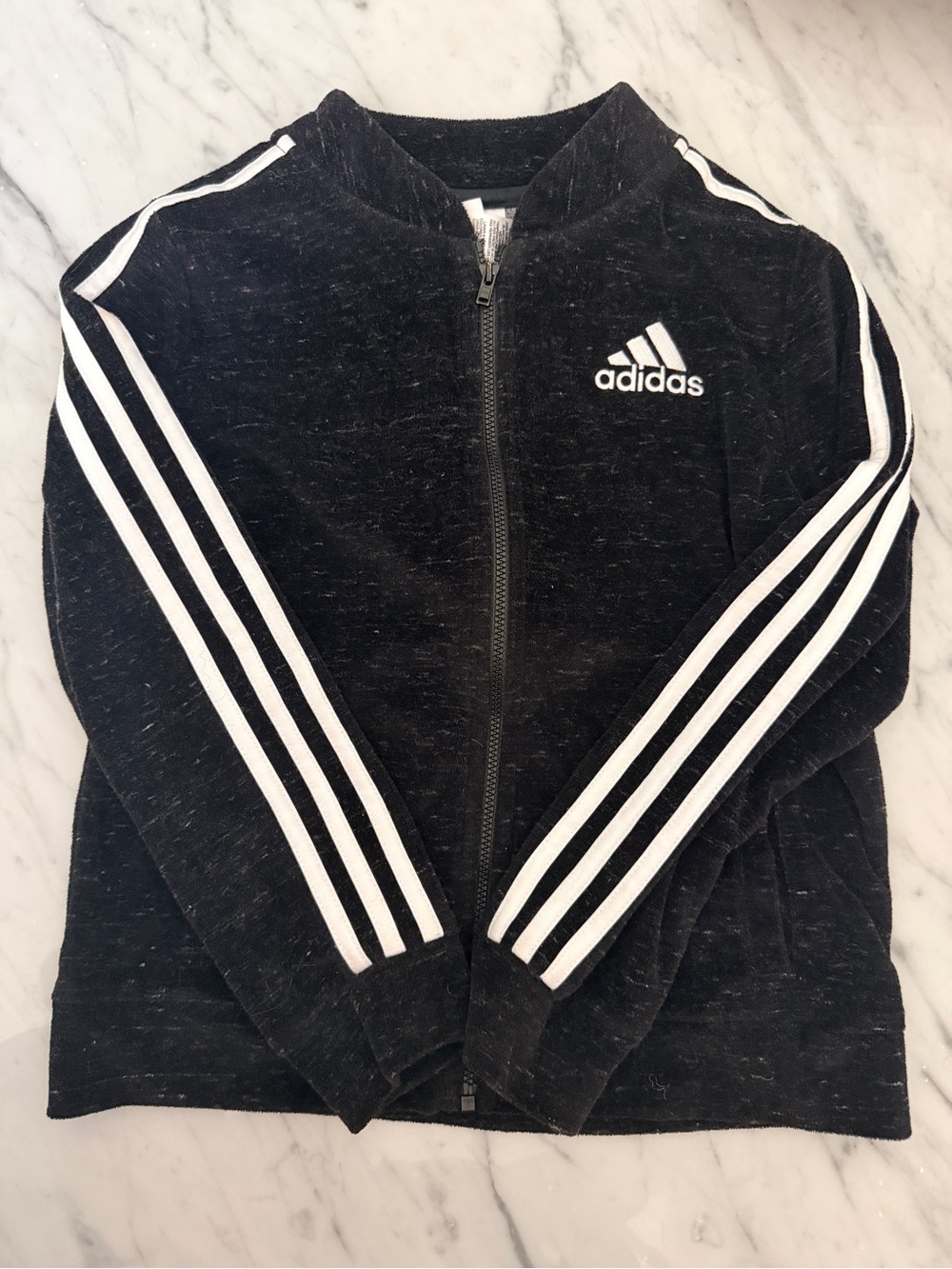 Adidas Black Girls Zip-Up Jacket with White Stripes Size 7/8